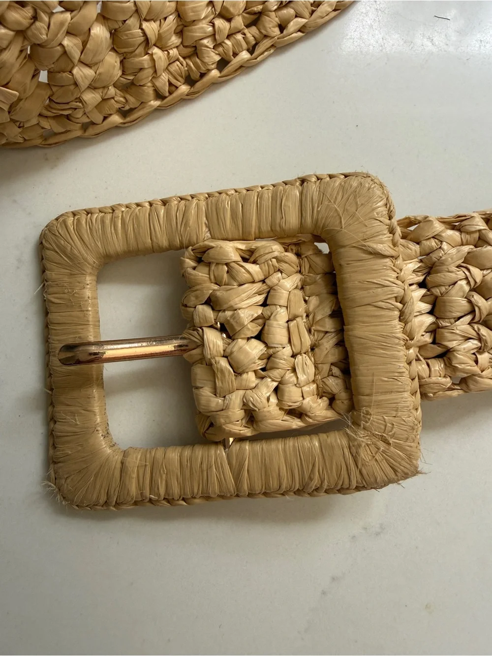 J. Crew Woven Square Buckle Belt Natural Rayon Raffia Belt Size XS/S